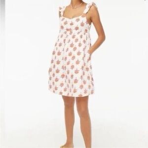 J. Crew Block Print Linen Blend Ruffle Mini Dress EUC 2
